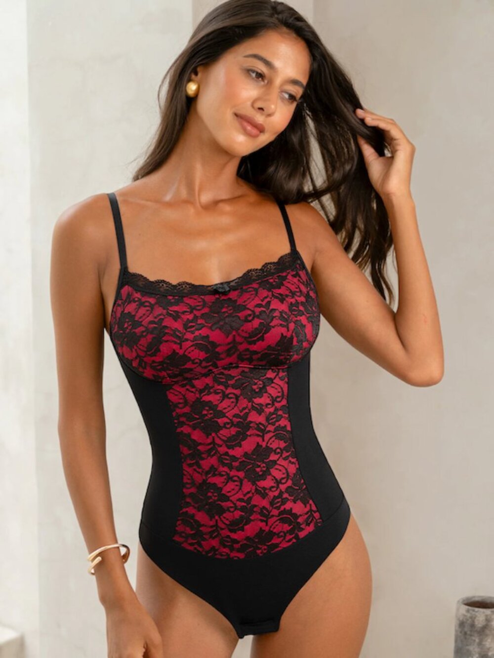 Cupshe Deep Rose Lace Shapewear Bodysuit Size Medium NWT - Picture 3 of 7